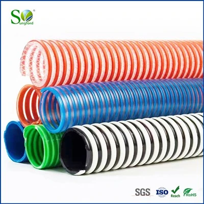 Spíralstyrkt bylgjupappa sogslanga úr PVC